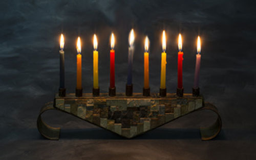 Decorative Menorah with colorful candles