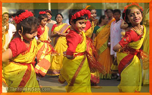 Little girls dancing on Basanta Utsav