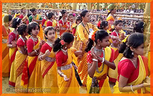 School girls performing on Vasanta Utsav