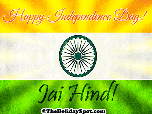 Happy Independence Day card with an animated background of Indian Flag