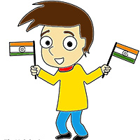A kid holding two Indian flags