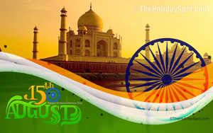 Colorful Indian Independence Day Wallpaper themed with Indian National Flag and Taj Mahal