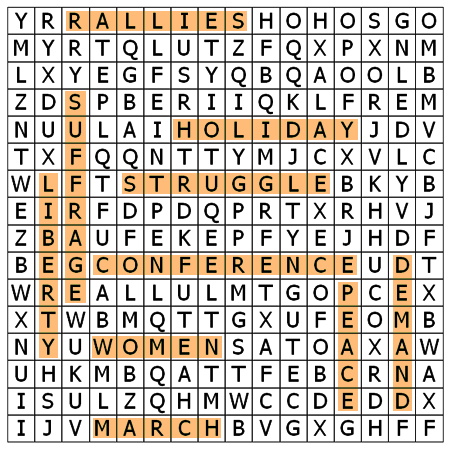 Answers of Women's Day word search puzzle