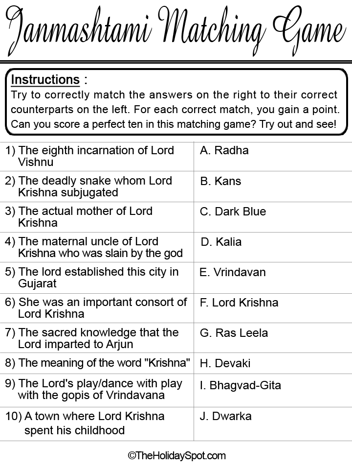 Janmashtami Matching Game template