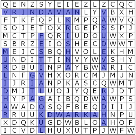 Answers of Janmashtami word search