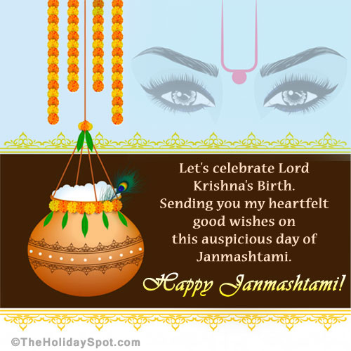 Greeting card for WhatsApp and Facebook with the message of celebration Janmashtami