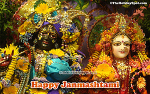 A 1080i picture of decorated Lord Krishna and Radha's idol on the occasion of Janmashtami.