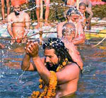 Bathing saint in a holi river