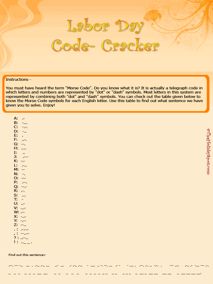 Labor Day Colored Code Cracker Puzzle Template