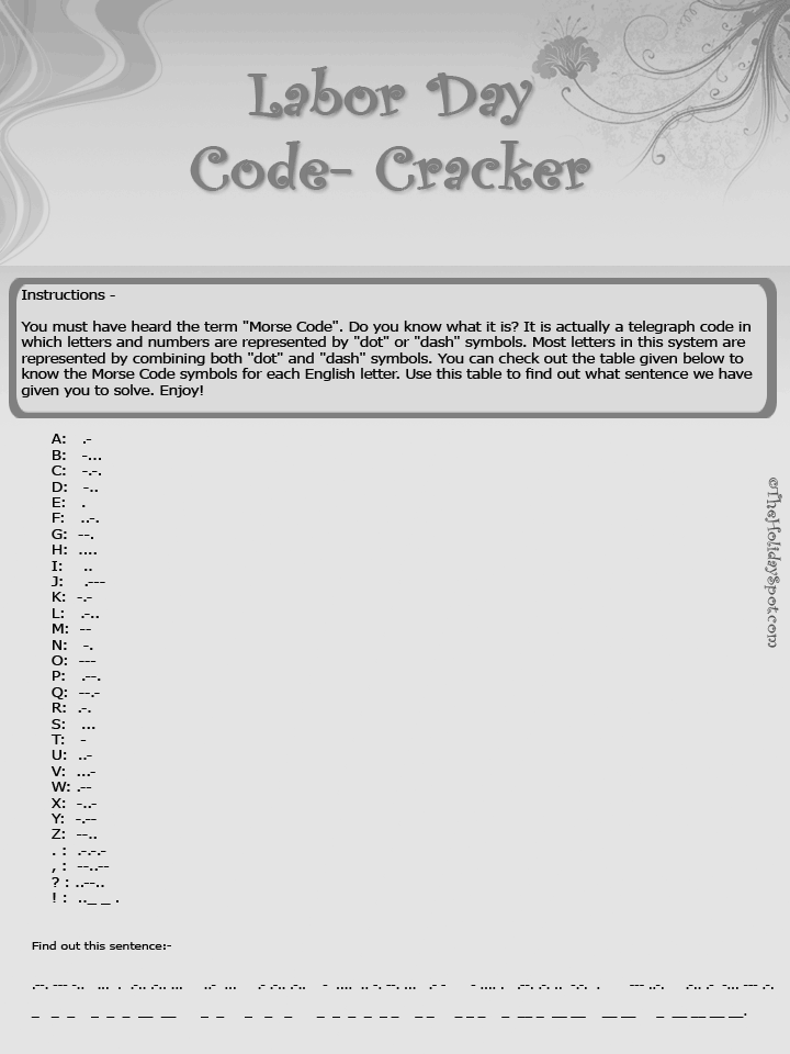 Labor Day Black and White Code Cracker Puzzle Template