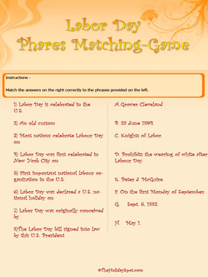 Labor Day Phrase Matching Game Puzzle