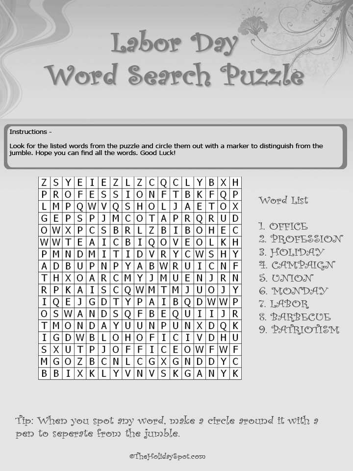 Labor Day Word Search Puzzle Template