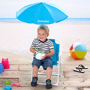 Kid's Blue Beach Chair & Personalized Umbrella Set by Stephen Joseph