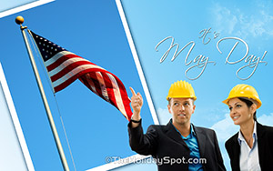 High Definition May Day wallpaper showing two workers celebrating may day