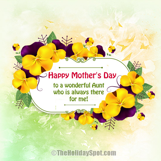 A greeting card with Mother's Day wishes for a wonderful aunt or aunty