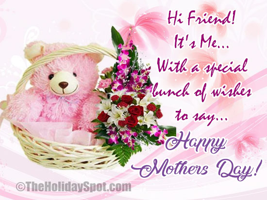 Mother's Day card for friend themed with a teddy bear and a bunch of flowers