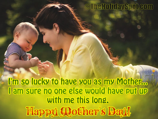 Mother's Day wishes card themed with a mom showing love to her child