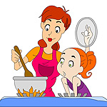 Daughter learn cooking from mother