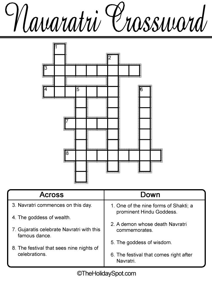Navratri Crossword Puzzle Template