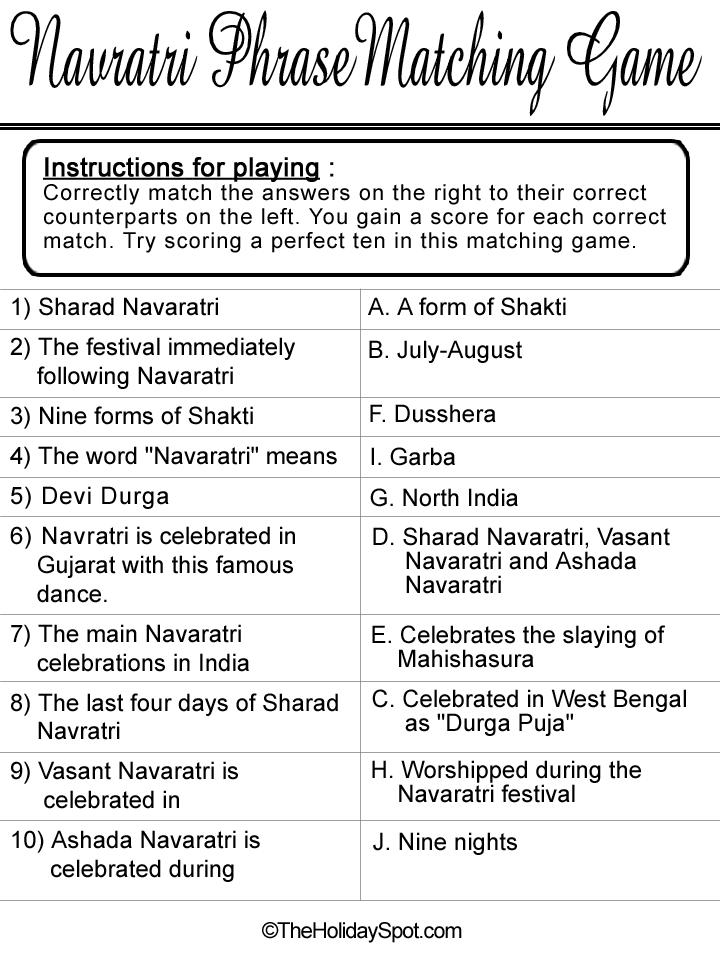 Navaratri Phrase Matching Game template