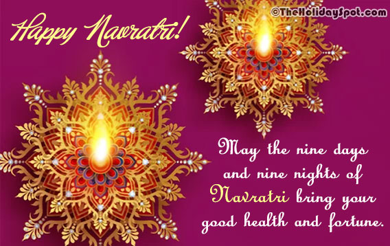 Navratri card with the wishes for good health and fortune