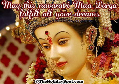 A Navratri greeting with a backround of the face of Devi Durga