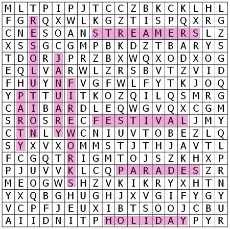 Answers of New Year word search
