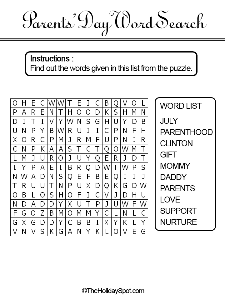 Parents' Day Word Search Template