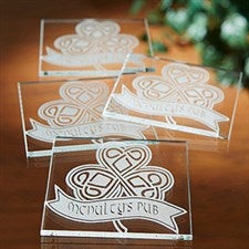 Celtic Shamrock Personalized Glass Coaster Set of 4