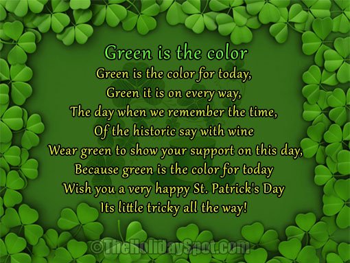 Patrick Day Poems card - Green is the color
