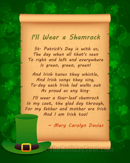St. Patrick's Day Poem - I'll Wear a Shamrock