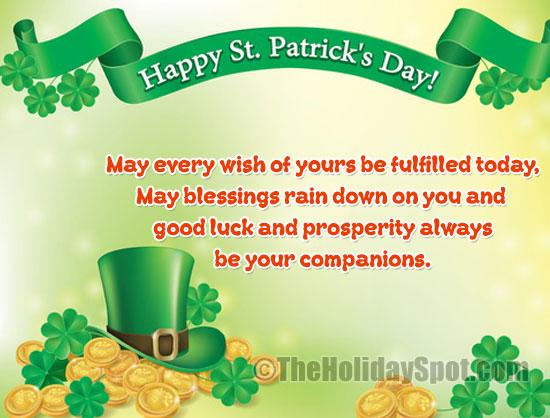 St. Patrick's Day card with the wishes of good luck and prosperity for WhatsApp