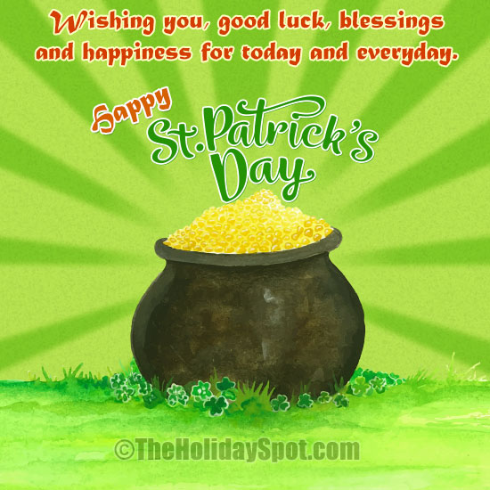 St. Patrick's day greeting card with good luck, blessings and happiness