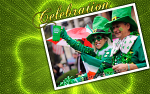 A high quality St. Patrick's Day wallpaper featuring two women cheering on Pattys Day