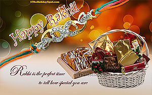 HD Rakhi wallpaper featuring gifts and sweets for the occasion