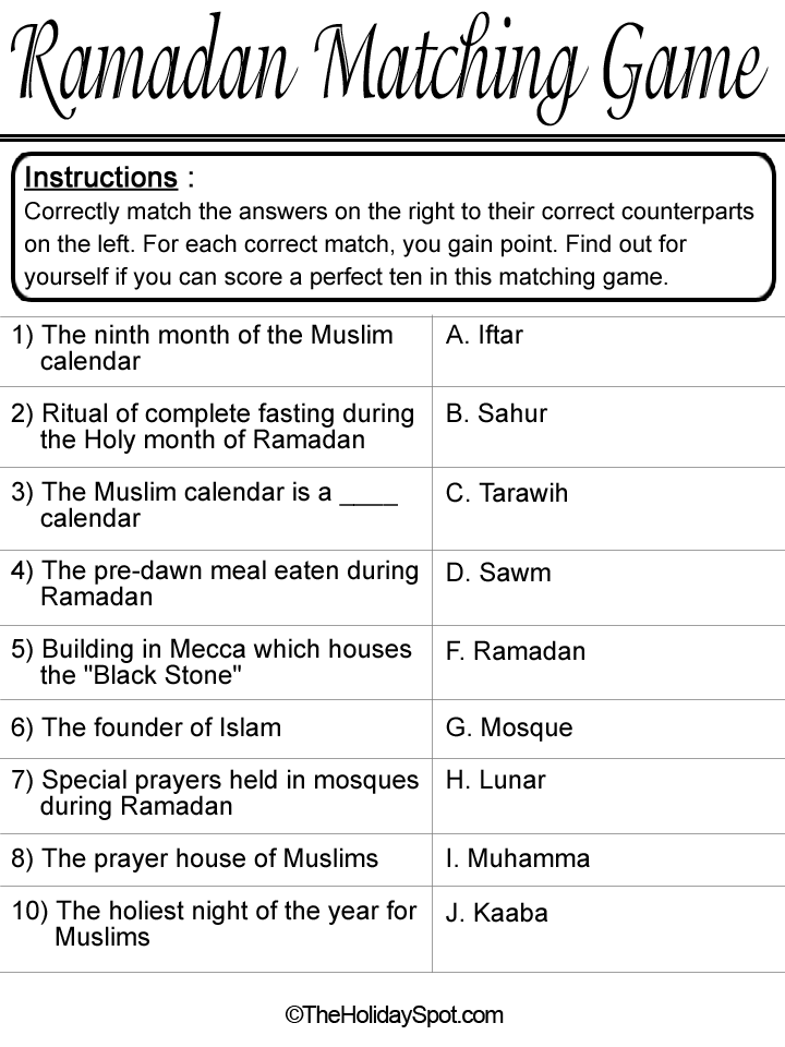 Ramadan Matching Game template