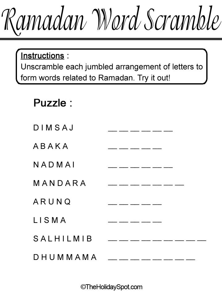 Ramadan Word Sramble template
