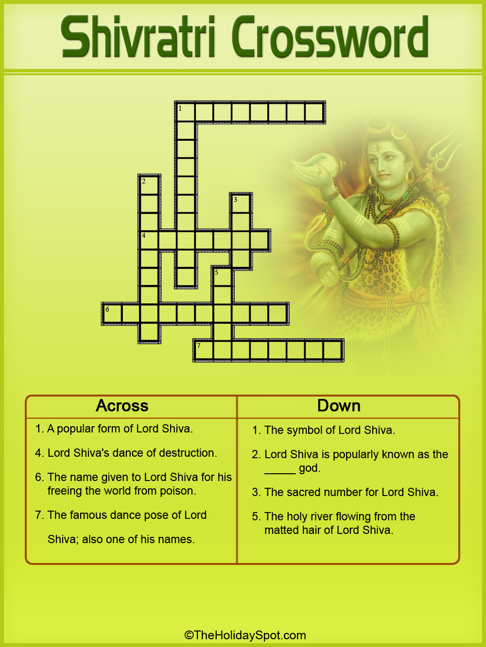 Shivratri Colored Crossword Puzzle