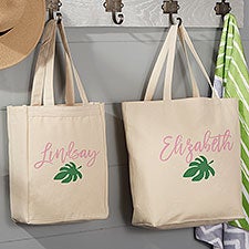 Palm Leaves Personalized Beach Canvas Tote Bags