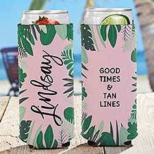 Palm Leaves Personalized Slim Can Cooler