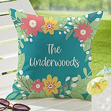 Summer Florals Personalized Outdoor Throw Pillow