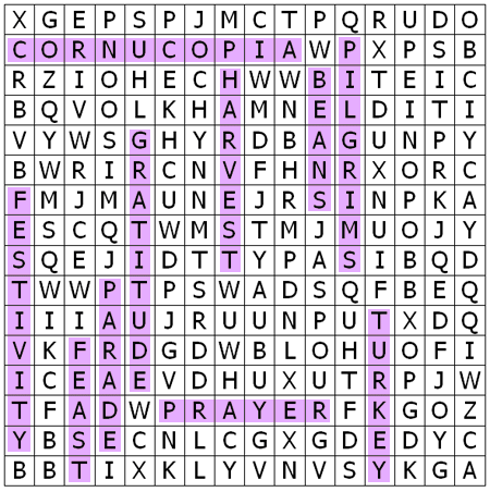 Answers of Thanksgiving word search