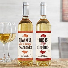 Thankful For Personalized Thanksgiving Wine Bottle Label