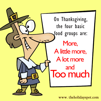 Pilgrim showing the four basic food groups - a joke for Thanksgiving