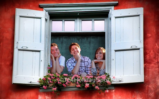 High Definition desktop illustration of three friends stand near a window