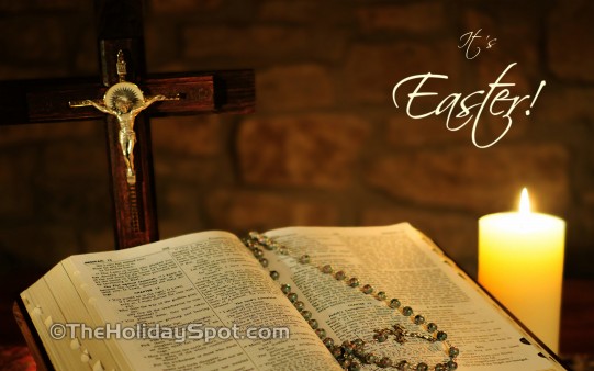Easter religious wallpaper showing Jesus Christ and Holy Bible