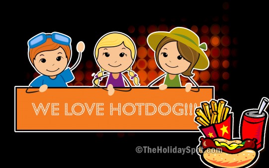 HD wallpaper showcasing three cartoon characters showing their love over hotdog