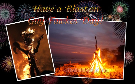 Download this wallpaper of Fireworks and Bonfire themed with Guy Fawkes Day for your PC.