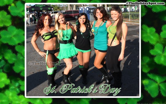 Enjoy the flavour of green with charming girls . Download free Patrick's day wallpapers for you.
