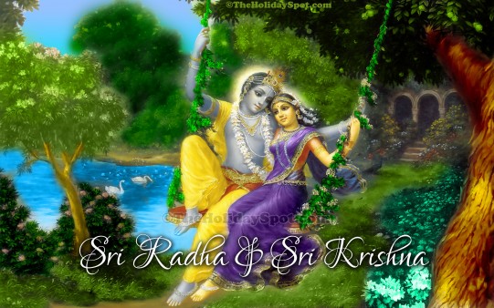 A high quality devine  wallpaper featuring Sri Radha and Sri Krishna.